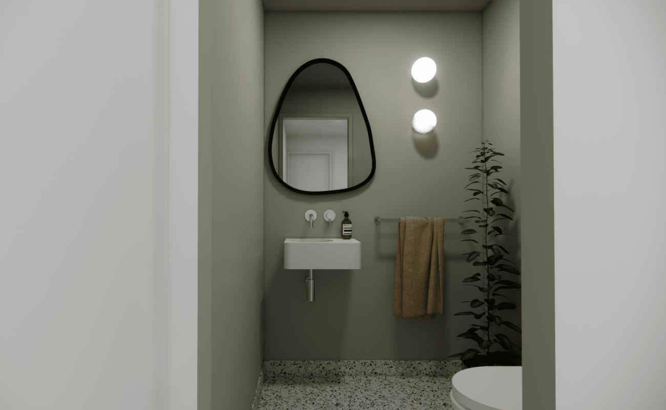 modern powder room and bathroom renovation